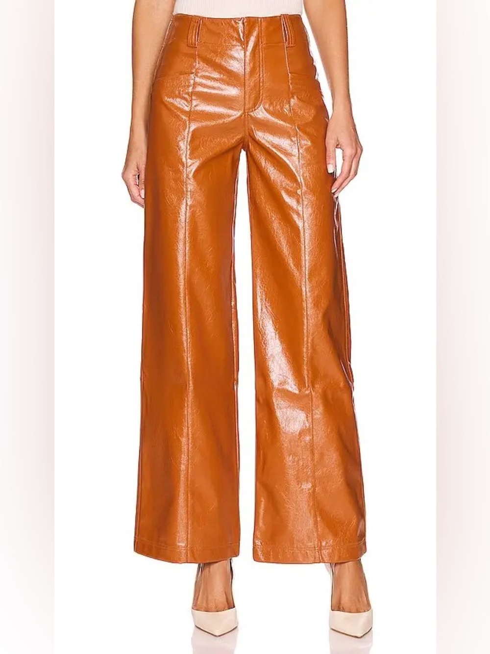 Free People Star Crossed Lovers Wide Leg Faux Leather Pants Brown Size‎ 4